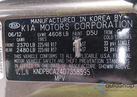 2013 Kia Sportage Lx z USA, uszkodzony, nr VIN KNDPBCA24D7358595